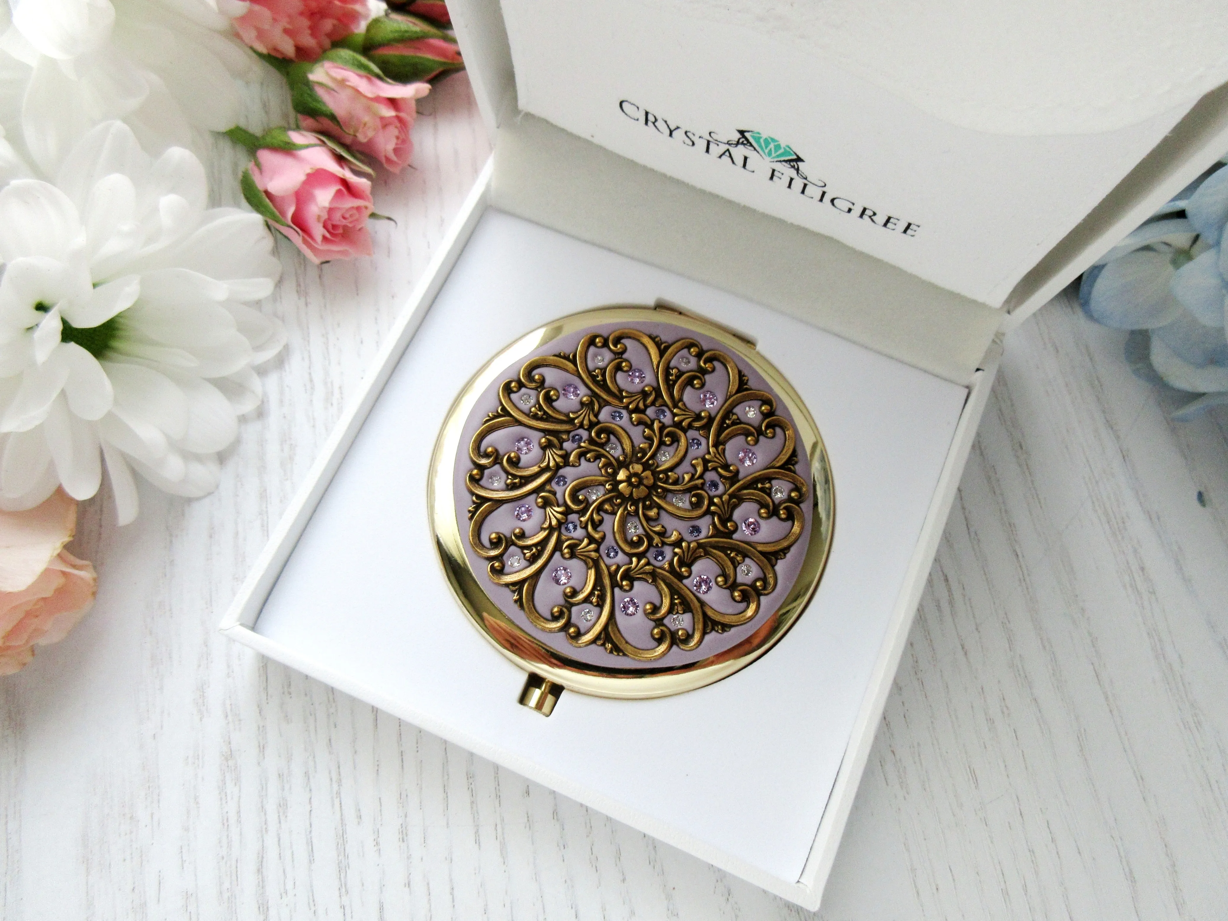 Gold Filigree Compact Mirror