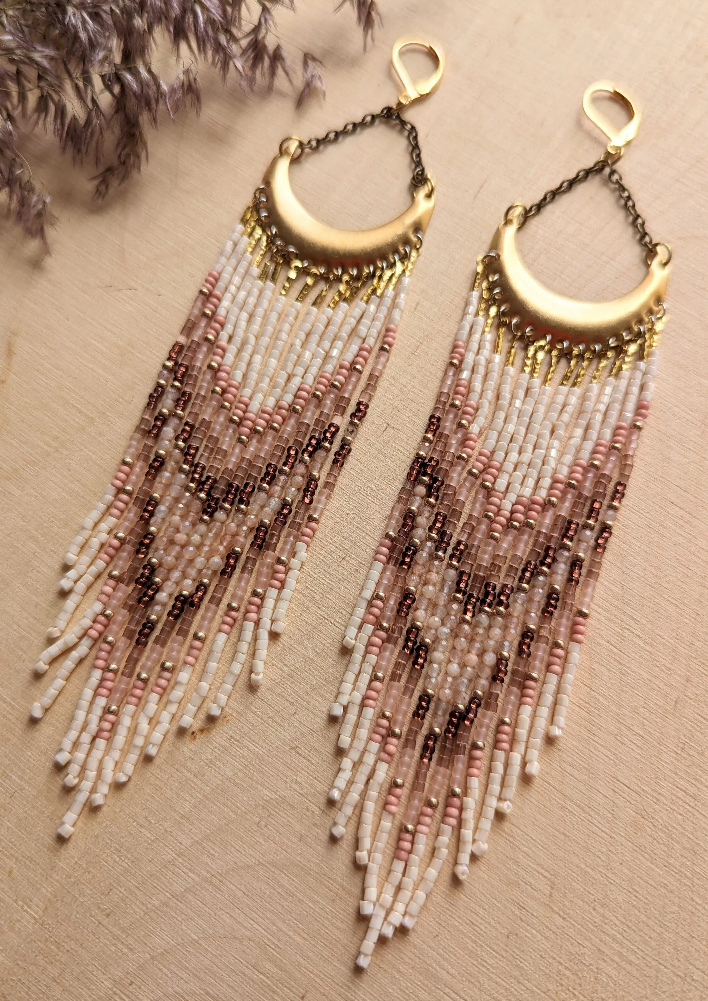 Grace Pink Crescent Beaded Earrings