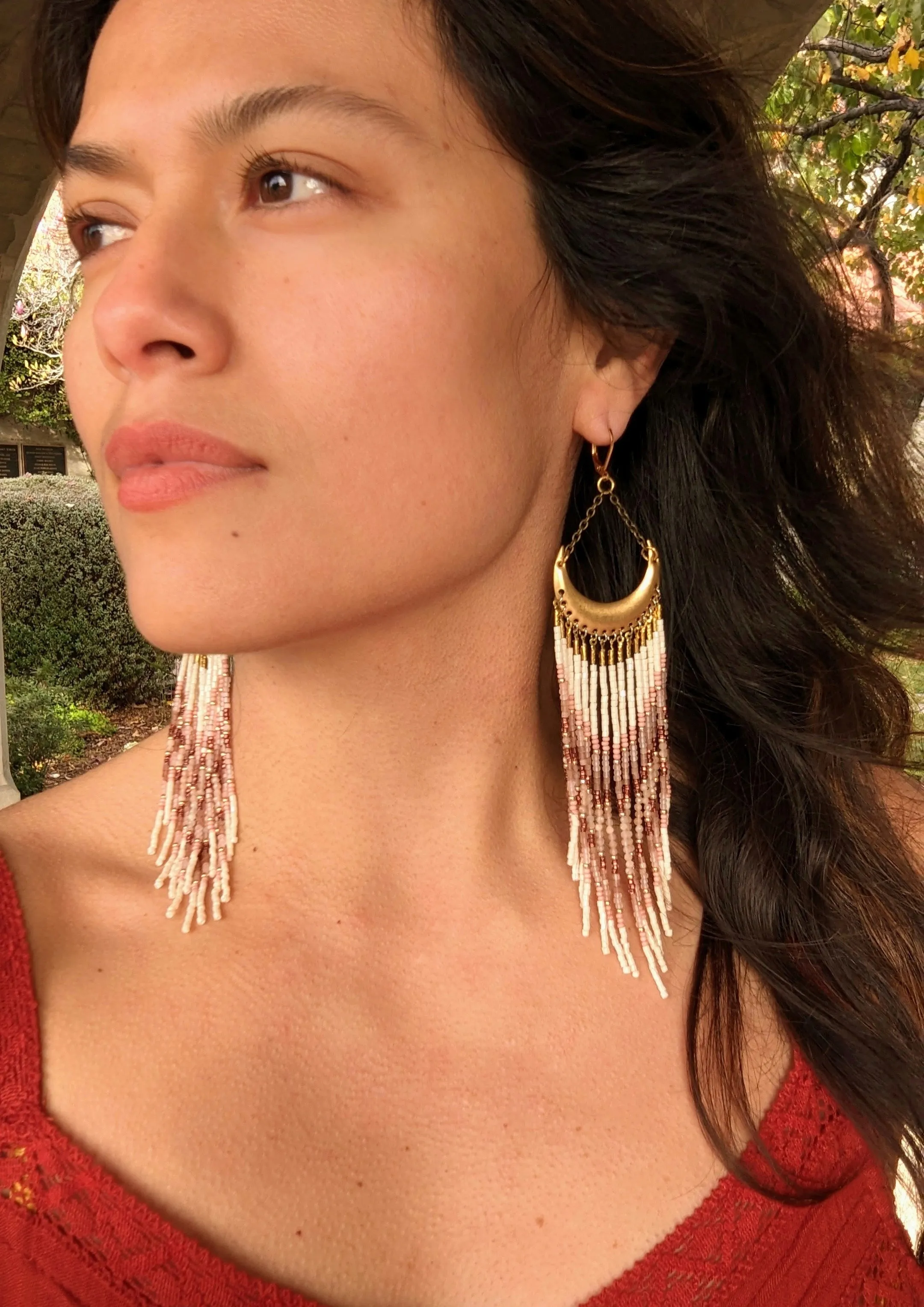 Grace Pink Crescent Beaded Earrings