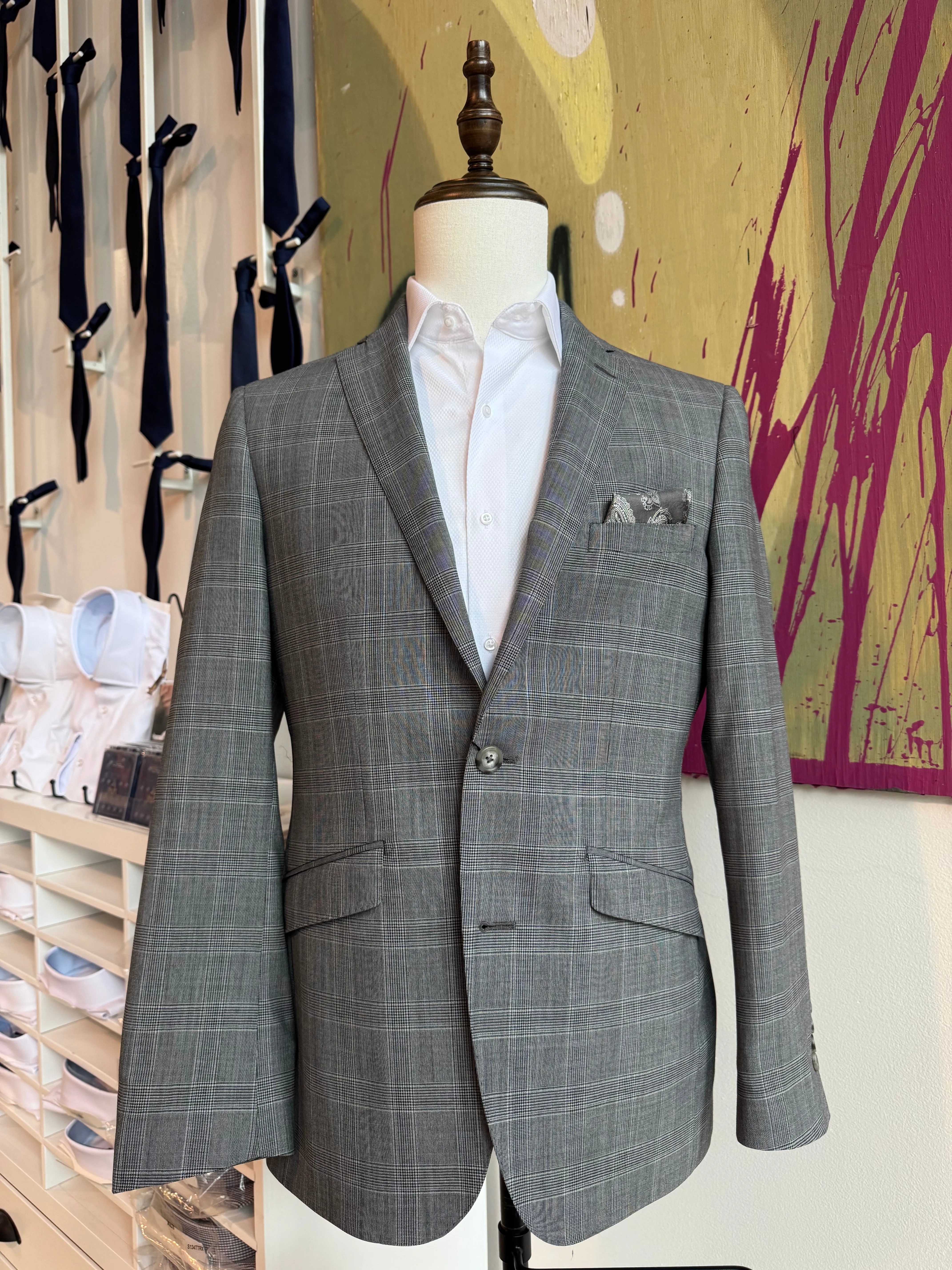 Gray and Black Glen Plaid Premium Suit Coat