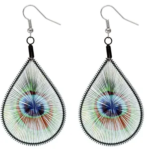 Green Blue Woven Teardrop Peacock Earrings