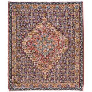 Hand-Woven Fine Senneh Tribal Design Kilim Handmade Wool Rug (Size 4.1 X 4.11) Brral-4980