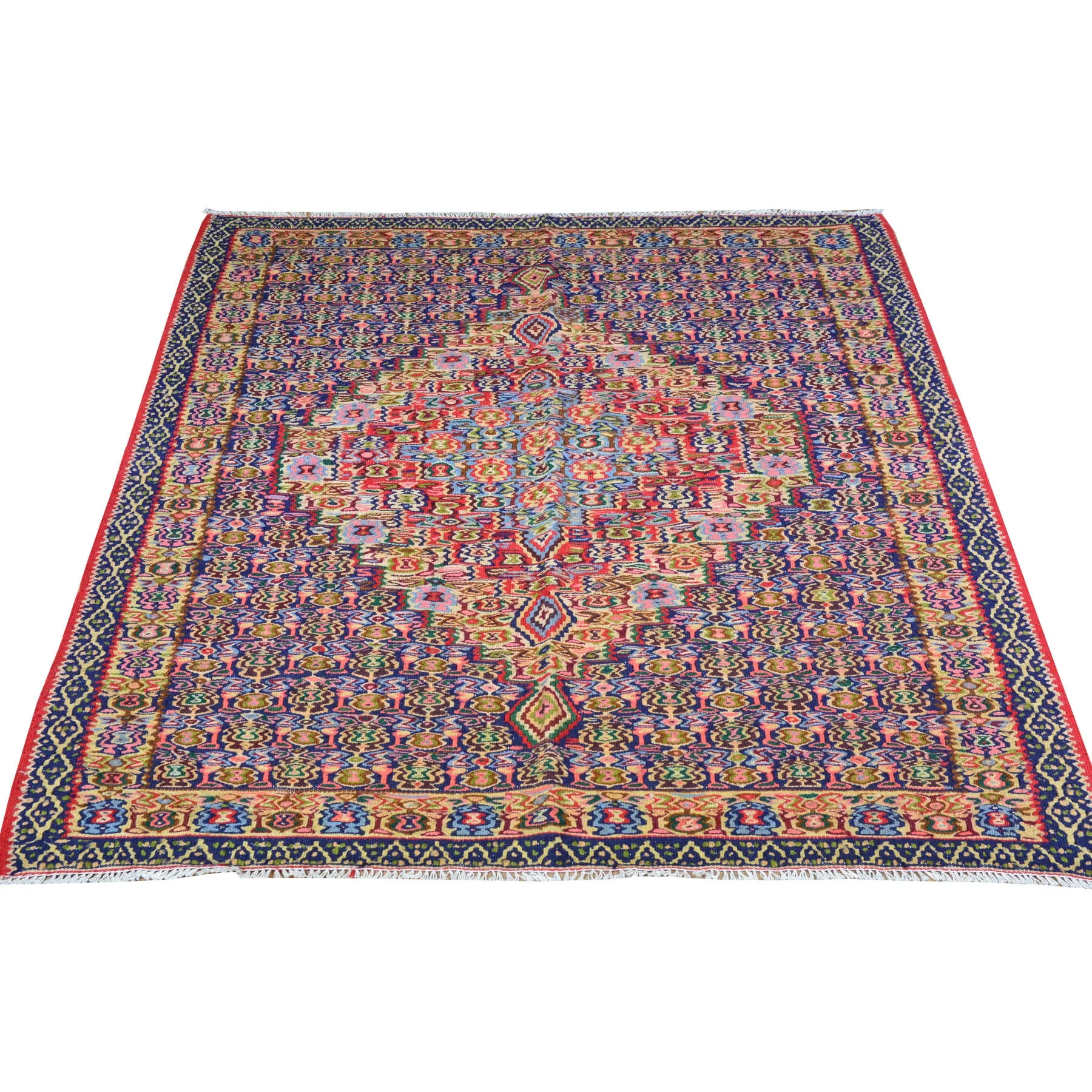 Hand-Woven Fine Senneh Tribal Design Kilim Handmade Wool Rug (Size 4.1 X 4.11) Brral-4980