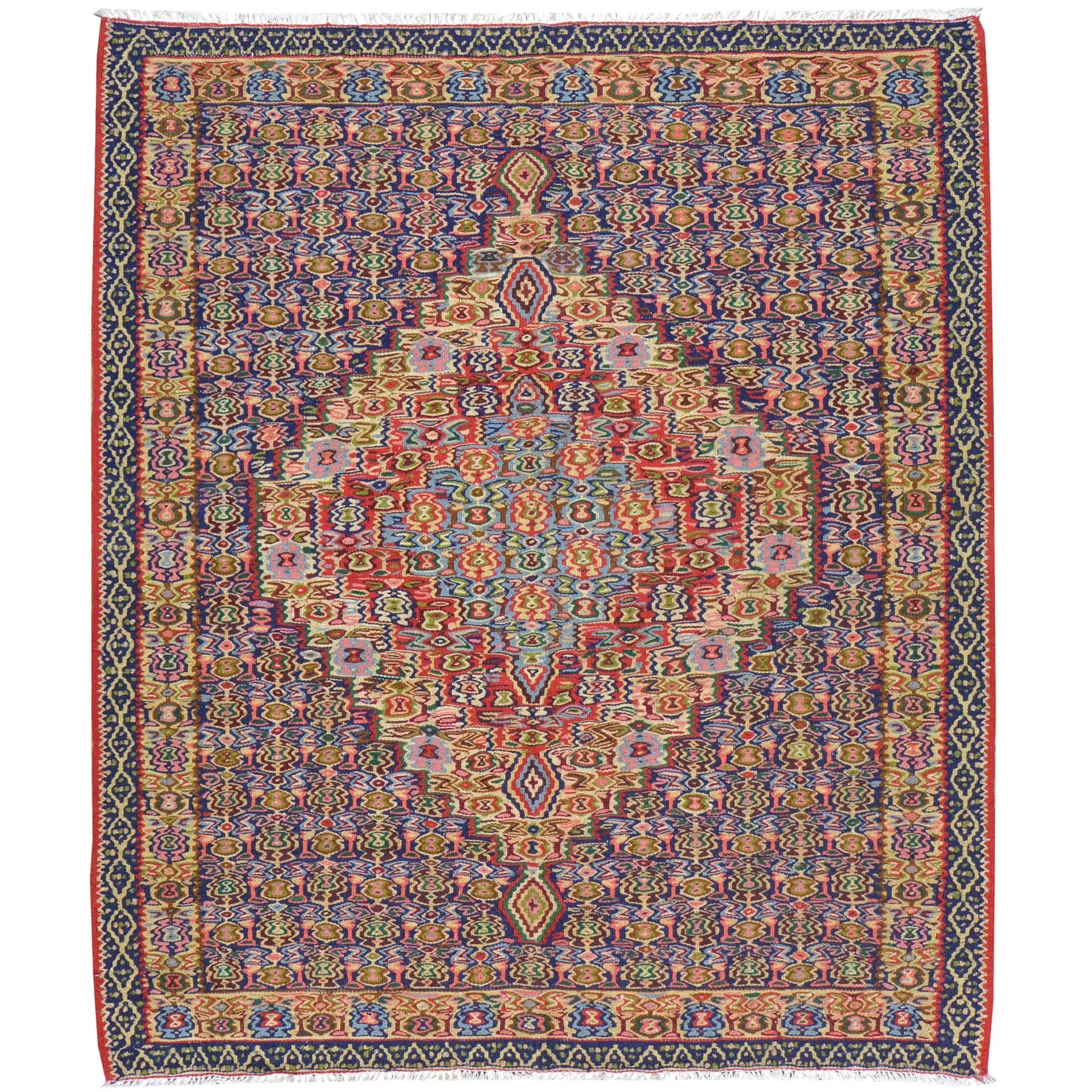Hand-Woven Fine Senneh Tribal Design Kilim Handmade Wool Rug (Size 4.1 X 4.11) Brral-4980