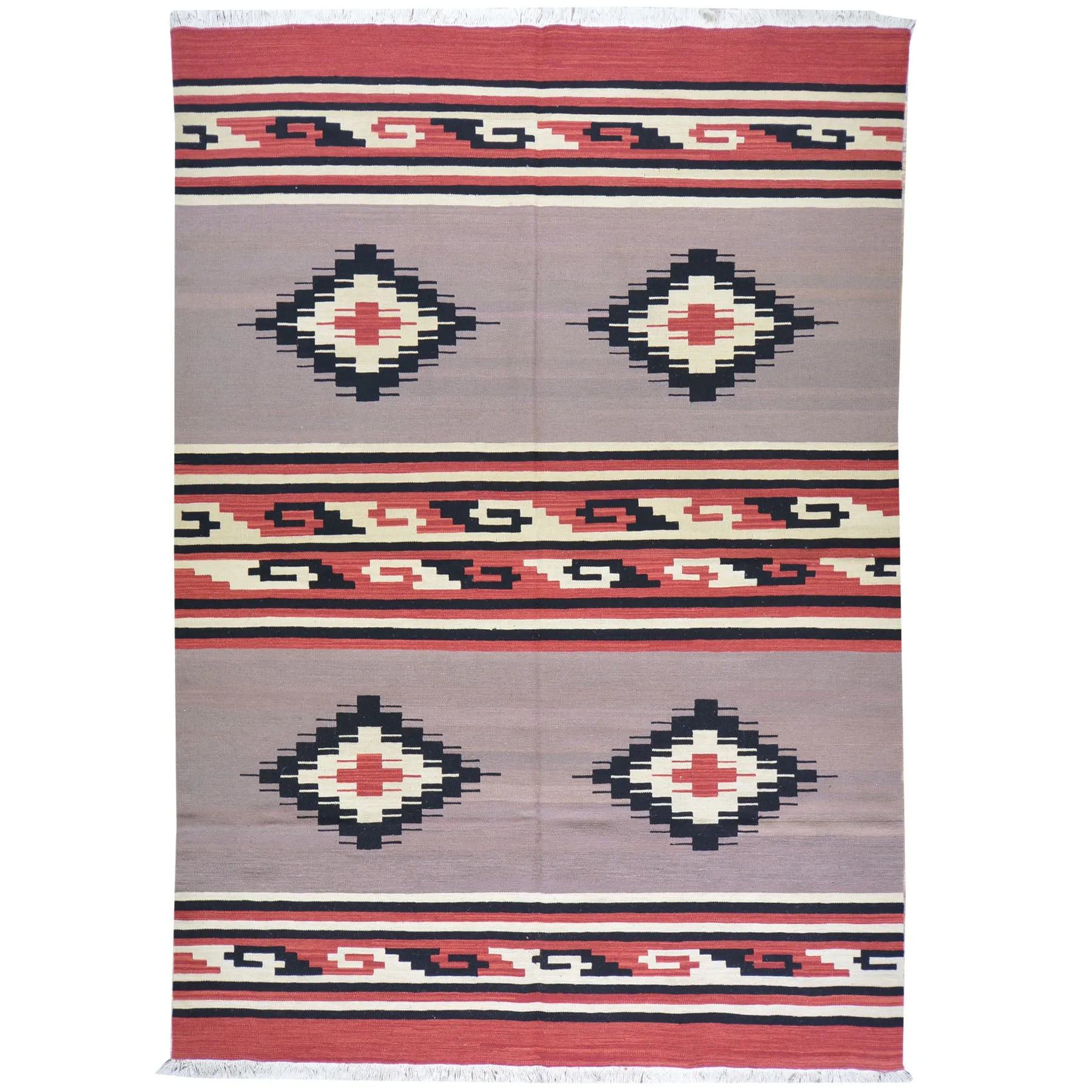 Hand-Woven Flatweave Geometric Design Kilim Wool Rug (Size 5.7 X 7.3) Cwral-7338