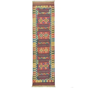 Hand-Woven Kilim Tribal Design Handmade Wool Rug (Size 2.5 X 9.4) Cwral-7536