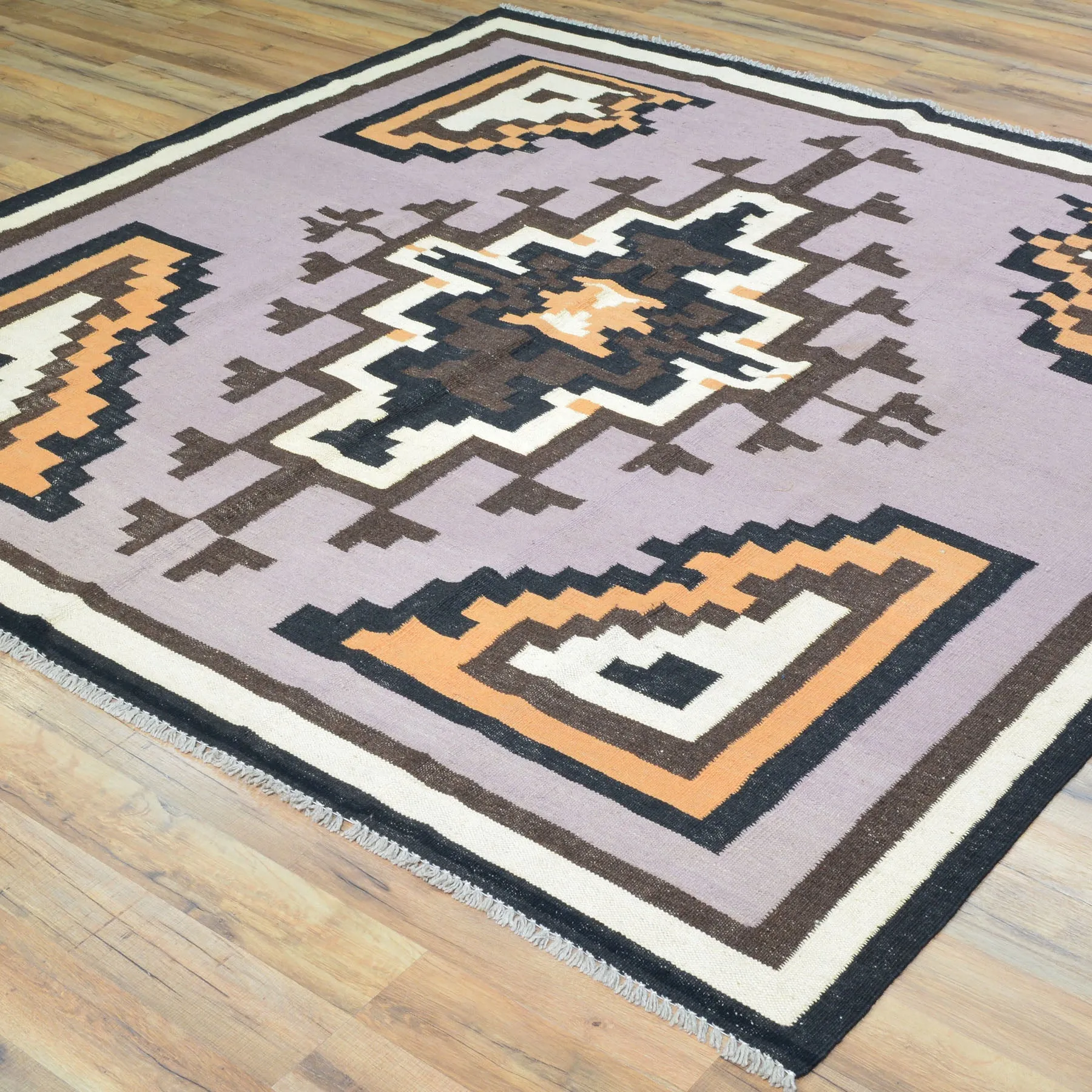 Hand-Woven Southwestern Design Wool Handmade Rug (Size 6.5 X 6.7) Cwral-8688