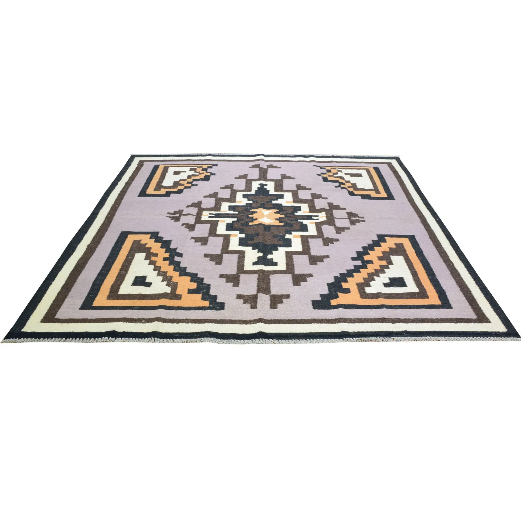 Hand-Woven Southwestern Design Wool Handmade Rug (Size 6.5 X 6.7) Cwral-8688