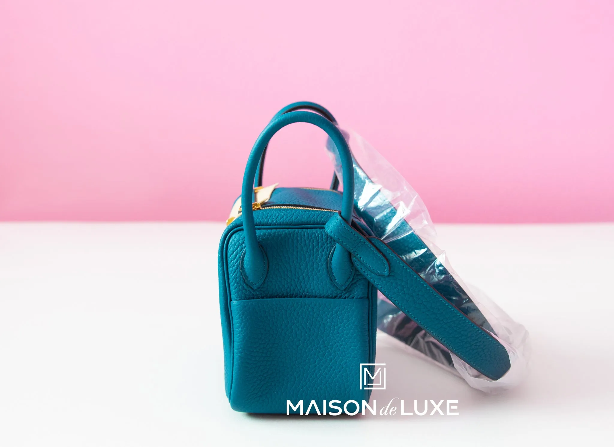 Hermes Mini Lindy Vert Bosphore Clemence Gold Hardware