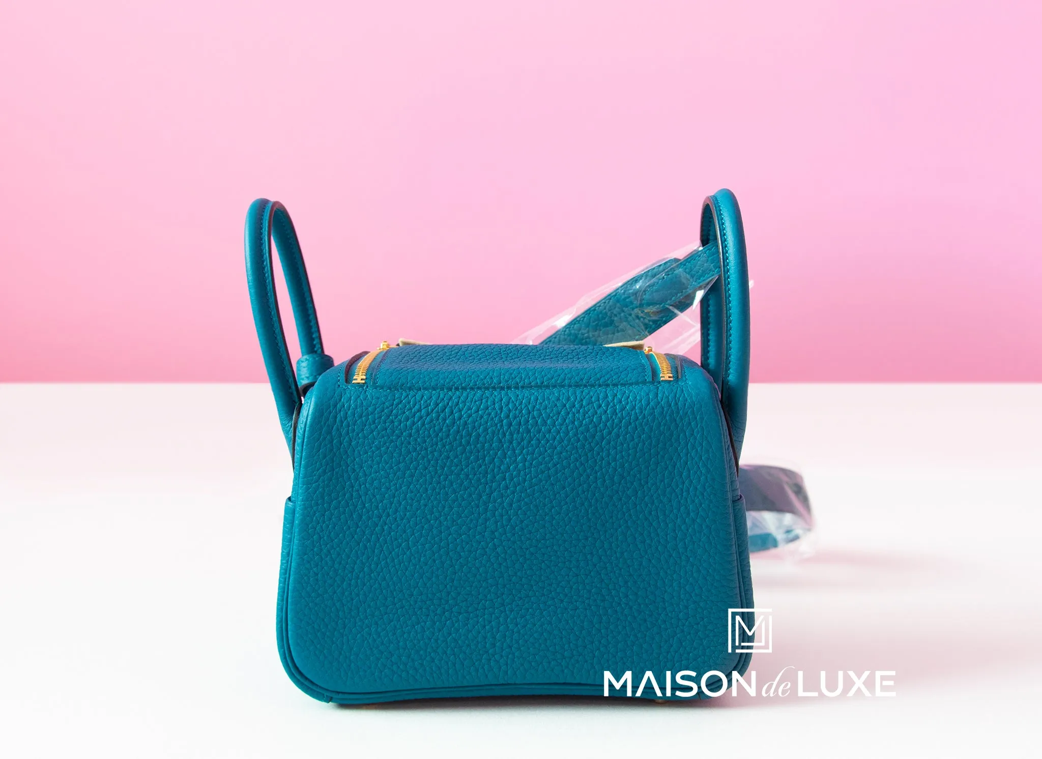 Hermes Mini Lindy Vert Bosphore Clemence Gold Hardware