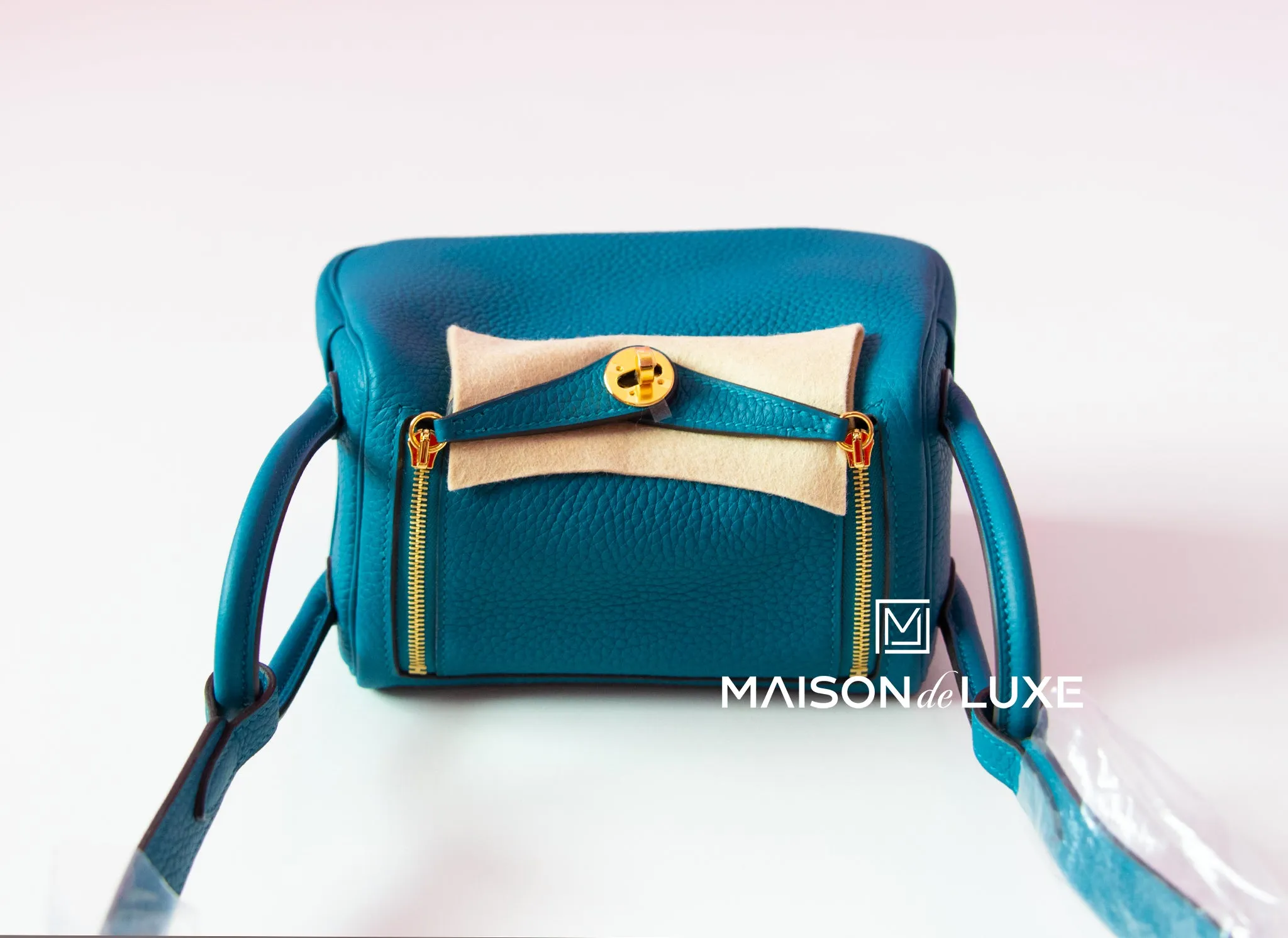Hermes Mini Lindy Vert Bosphore Clemence Gold Hardware