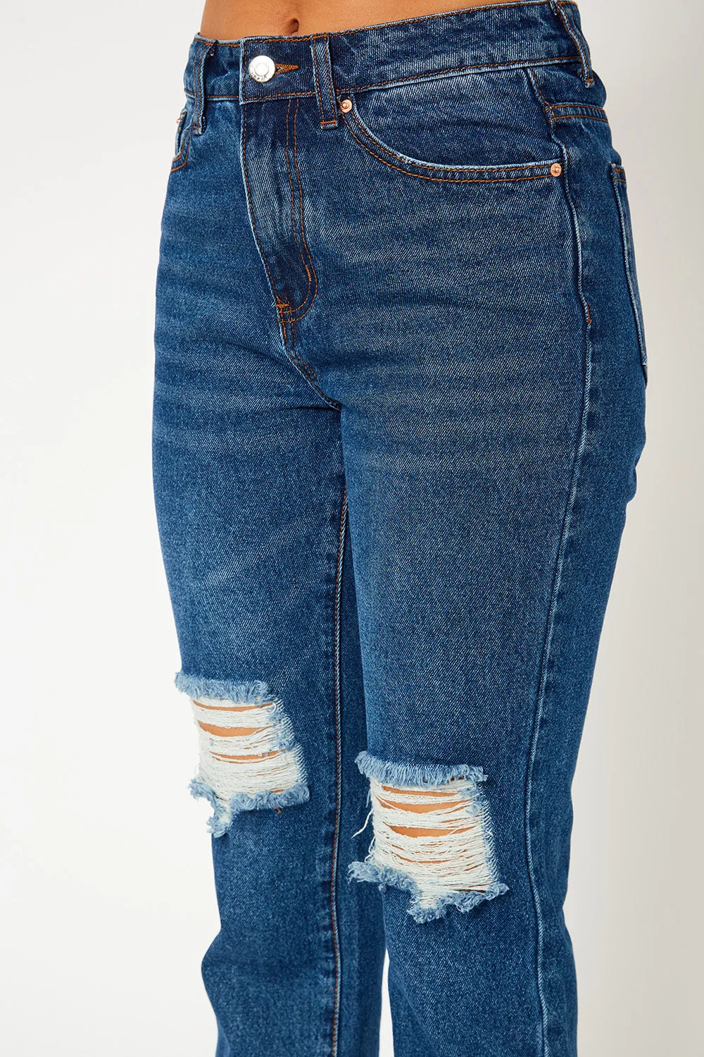 High-rise dark blue mom fit jeans