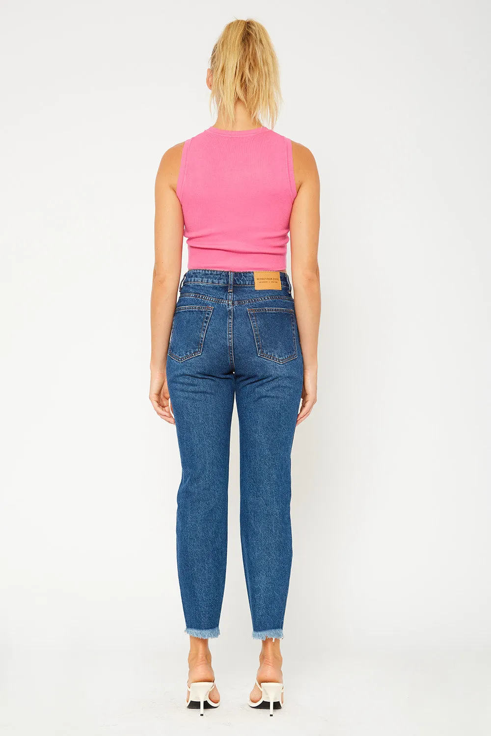 High-rise dark blue mom fit jeans