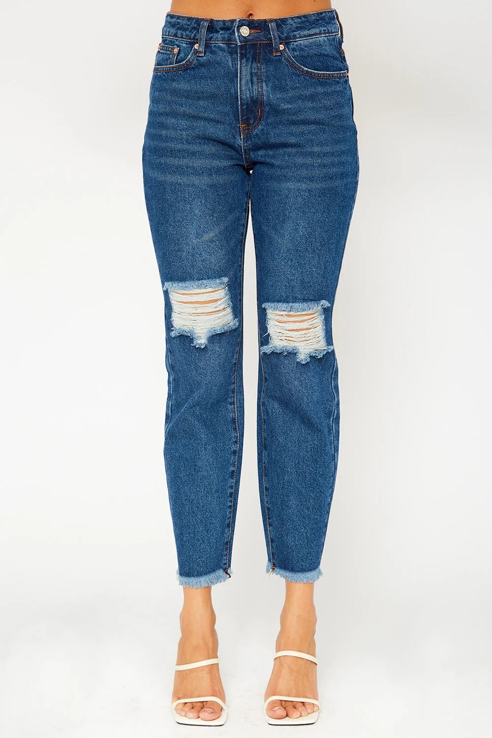 High-rise dark blue mom fit jeans