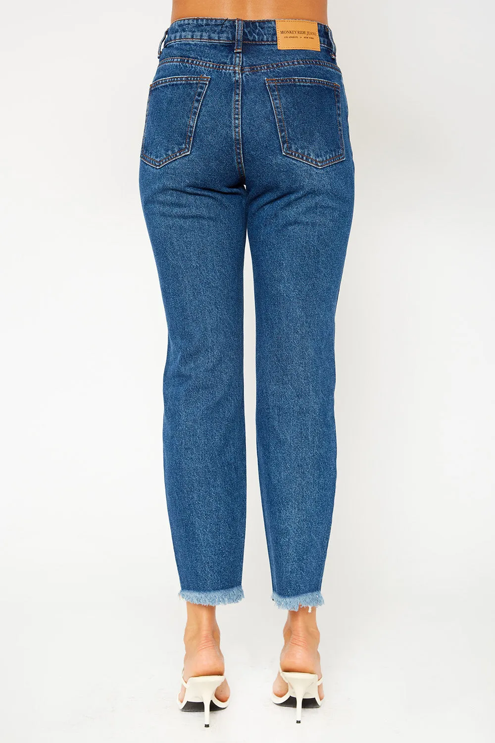 High-rise dark blue mom fit jeans