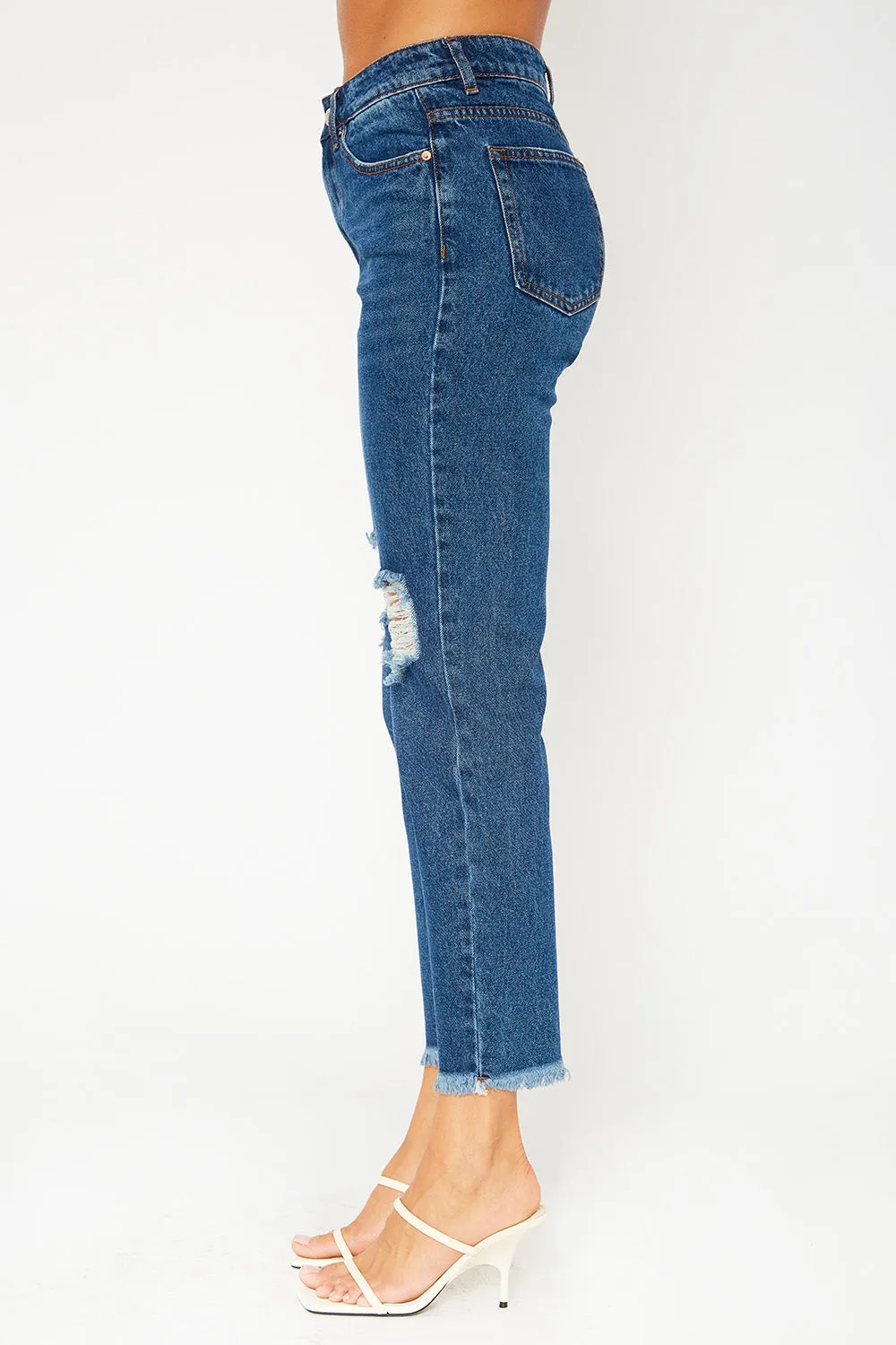 High-rise dark blue mom fit jeans