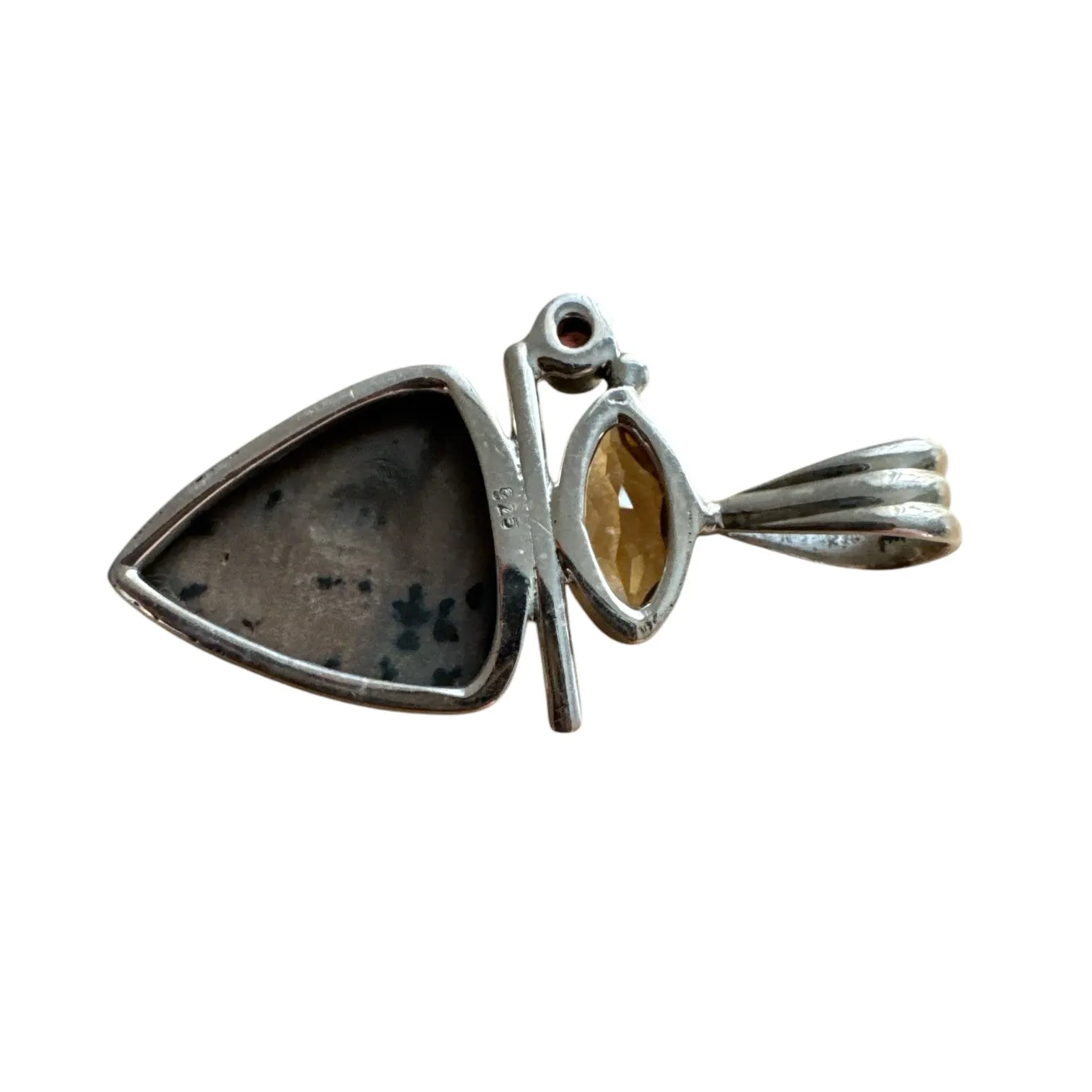 Honey Dendritic Opal, Citrine & Garnet Solid 925 Sterling Silver Pendant