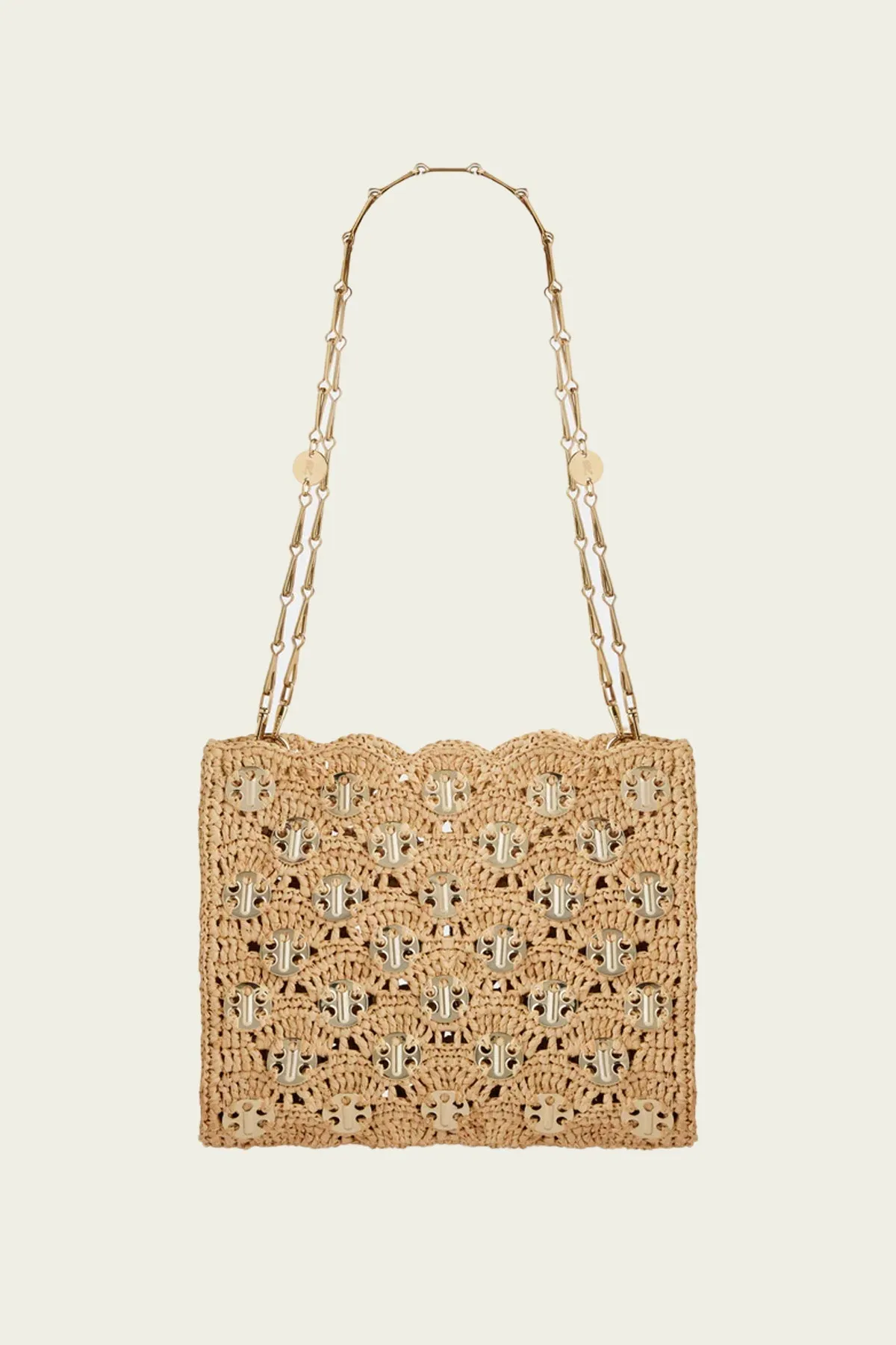 Iconic 1969 Raffia Wave Bag in Natural/ Light Gold