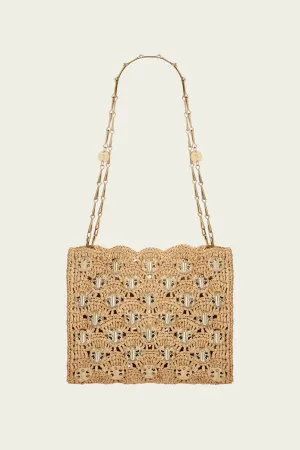 Iconic 1969 Raffia Wave Bag in Natural/ Light Gold