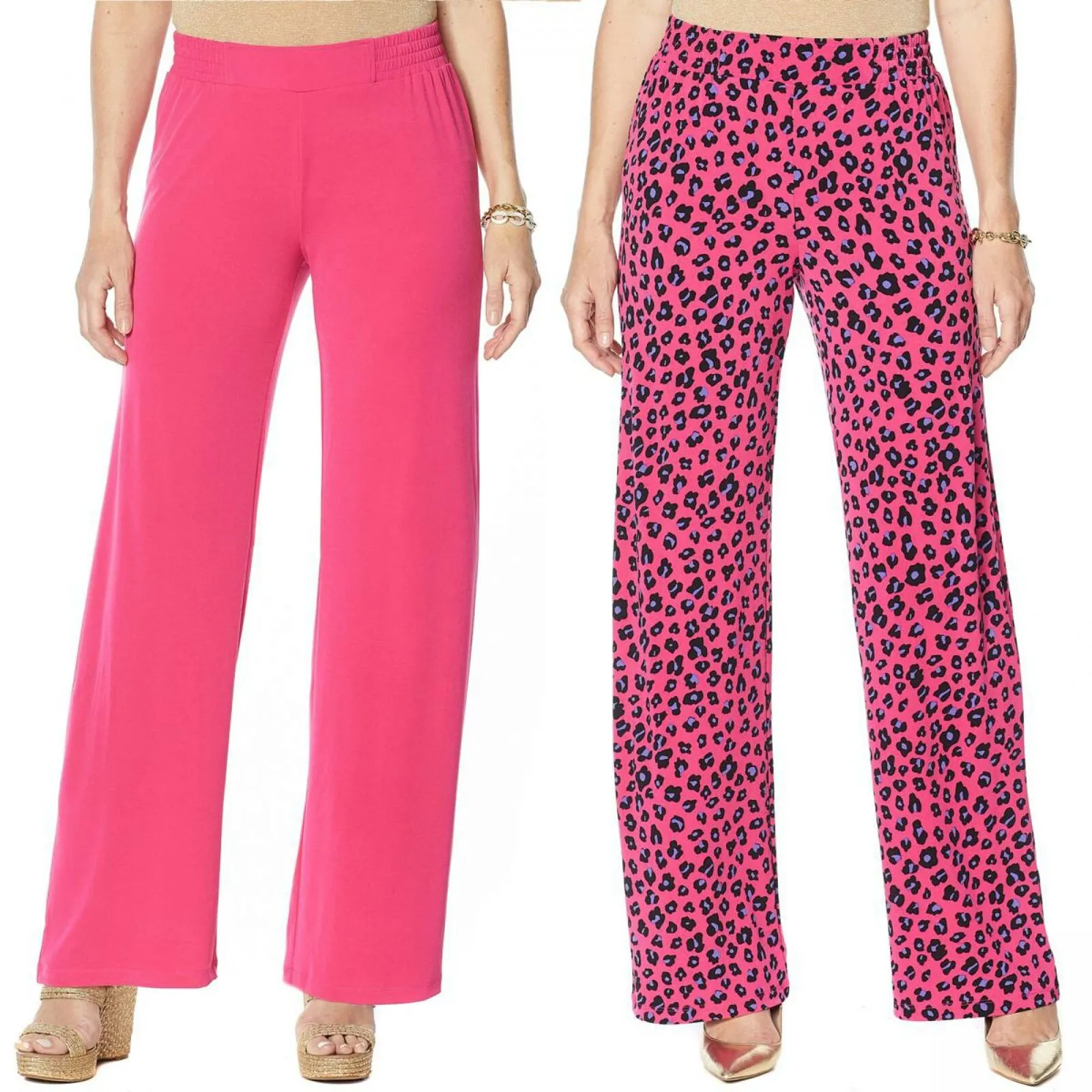 IMAN Women's Petite 2 Pairs Global Chic Luxury Resort Palazzo Pants