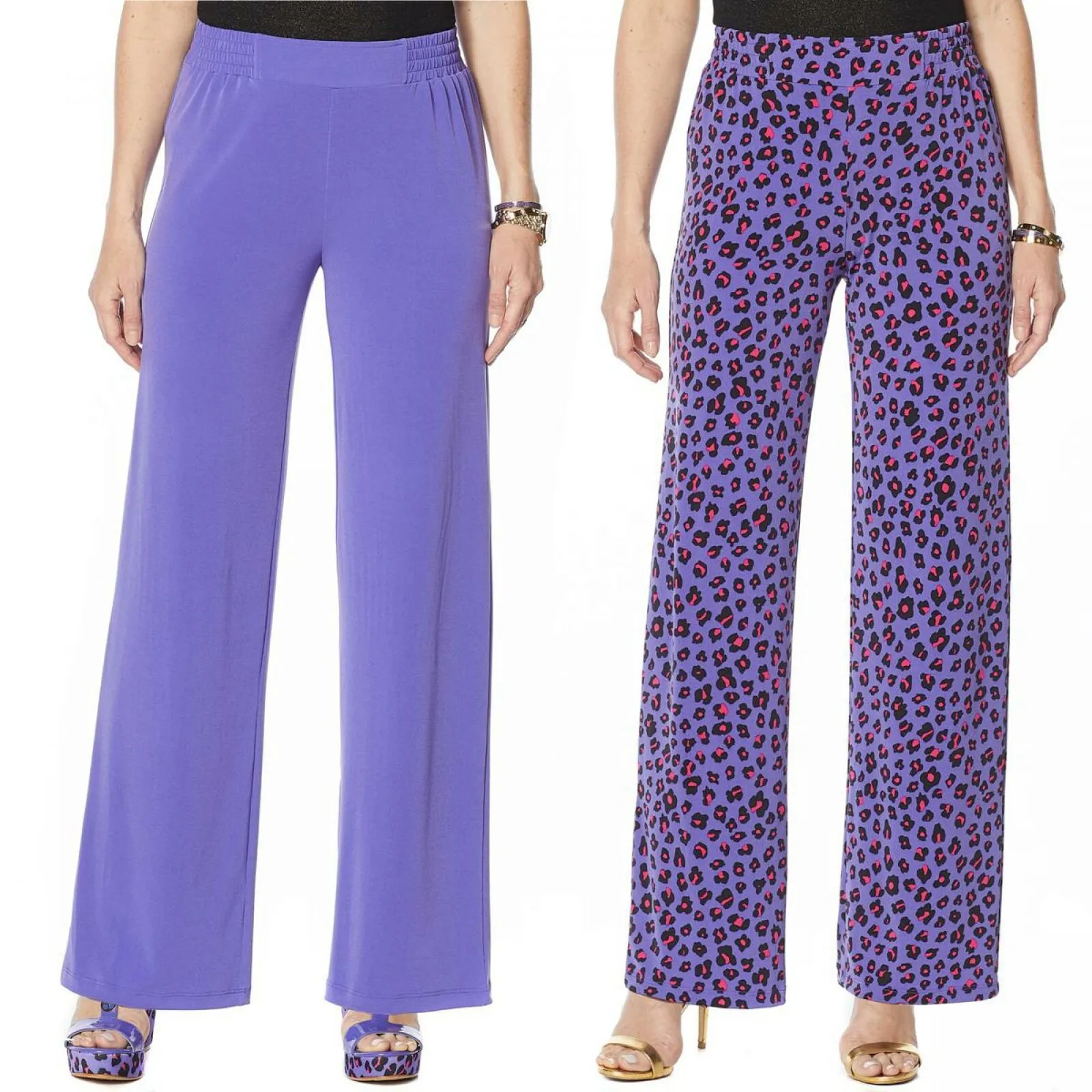 IMAN Women's Petite 2 Pairs Global Chic Luxury Resort Palazzo Pants