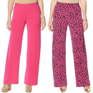 IMAN Women's Petite 2 Pairs Global Chic Luxury Resort Palazzo Pants