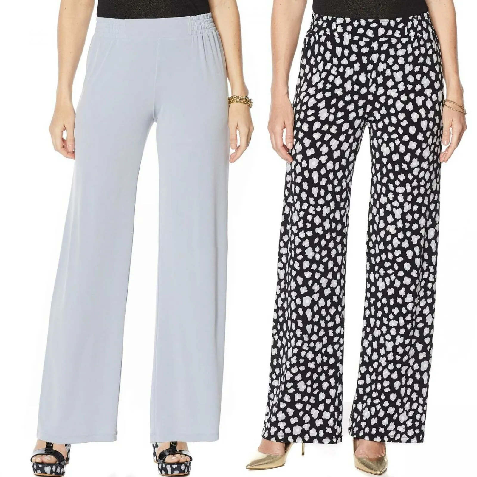 IMAN Women's Petite 2 Pairs Global Chic Luxury Resort Palazzo Pants