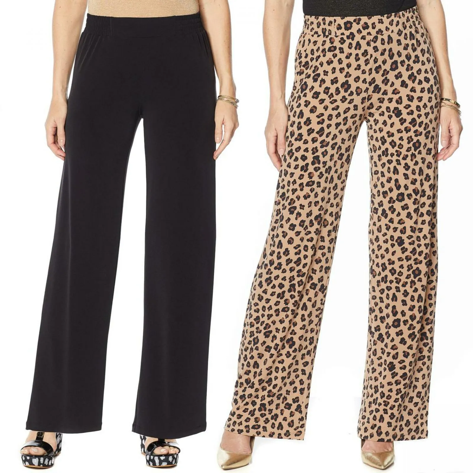 IMAN Women's Petite 2 Pairs Global Chic Luxury Resort Palazzo Pants