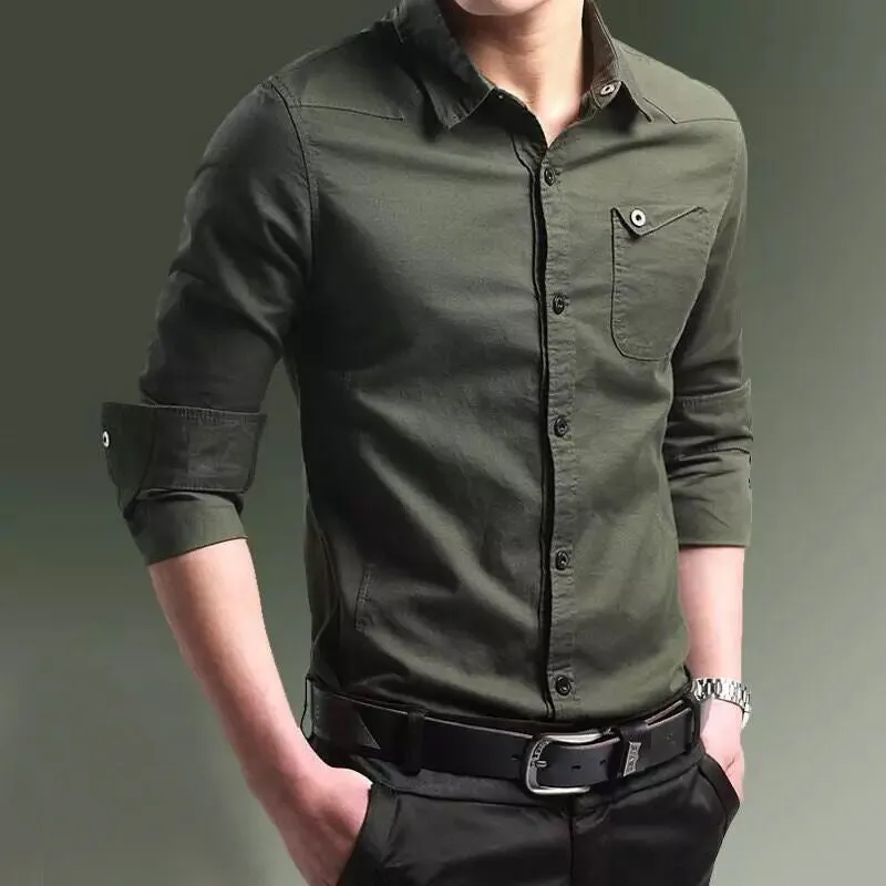 INSTOCK-New military uniform men's pure cotton long-sleeved shirt