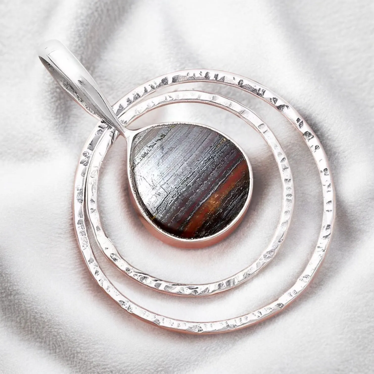 Iron Tiger Eye Solid 925 Sterling Silver Pendant