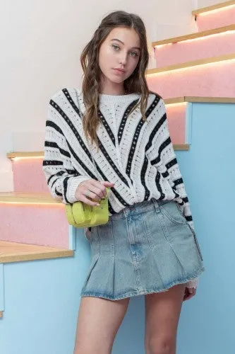 Ivory   Black Chevron Woven Sweater