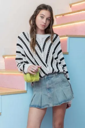 Ivory   Black Chevron Woven Sweater
