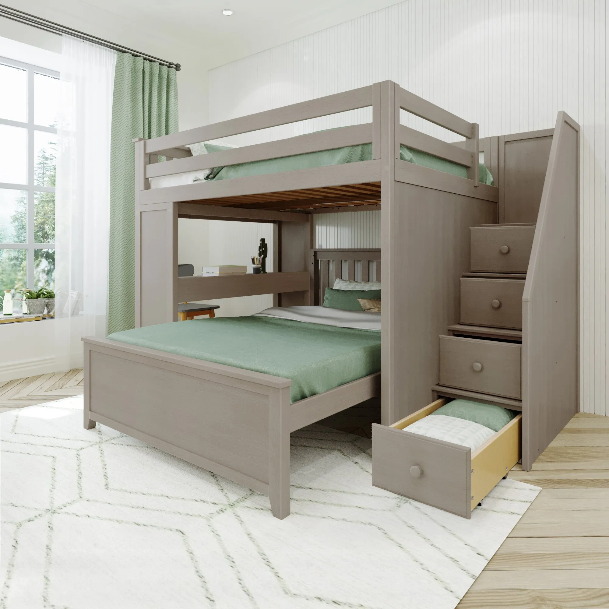Jackpot Deluxe Fulham Full over Full L-Shape Bunk with Staircase   Desk
