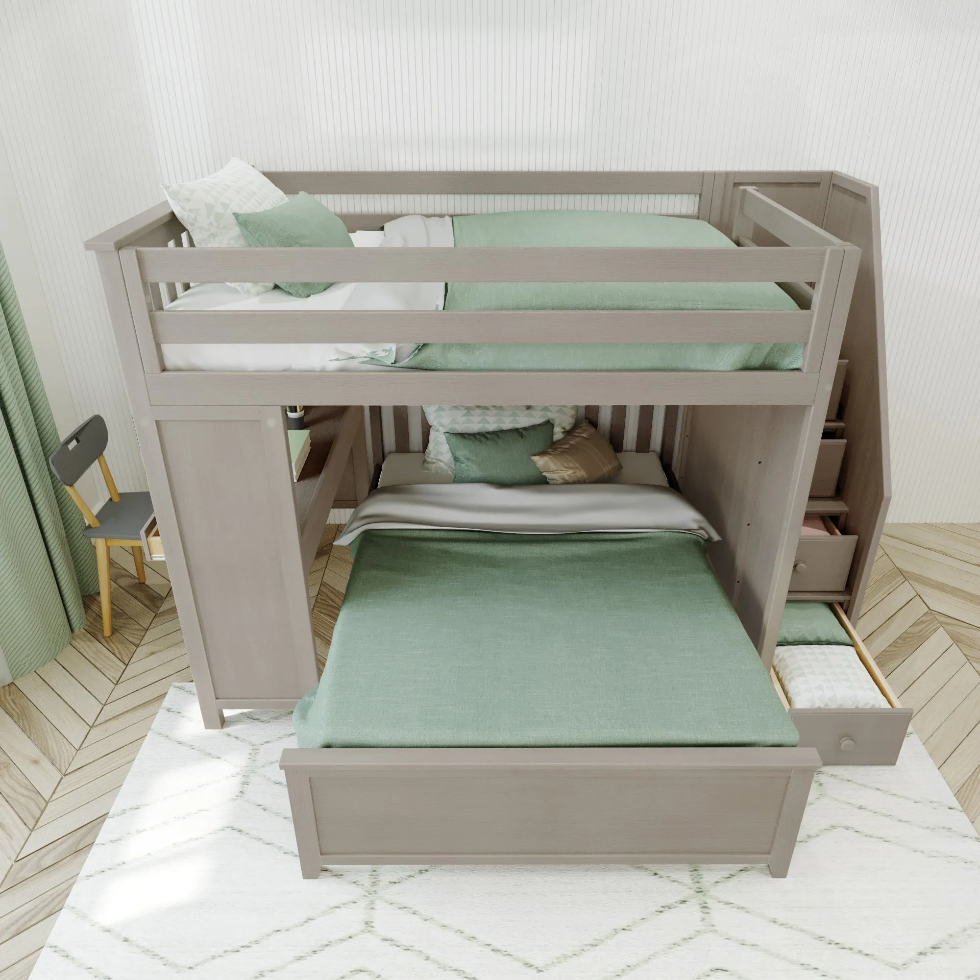 Jackpot Deluxe Fulham Full over Full L-Shape Bunk with Staircase   Desk
