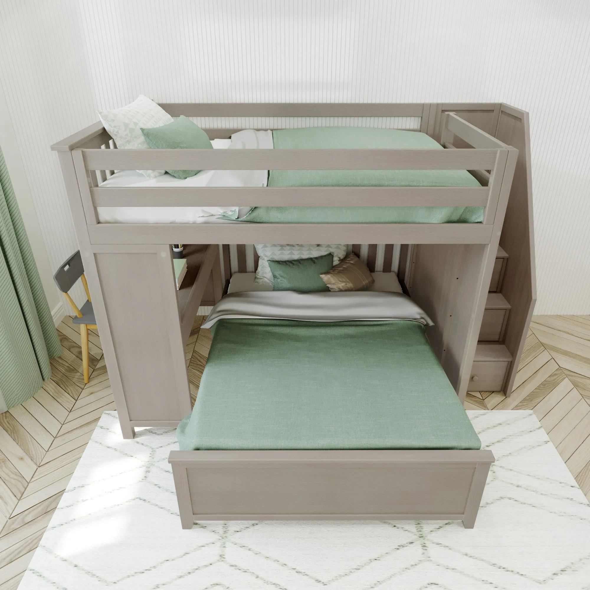 Jackpot Deluxe Fulham Full over Full L-Shape Bunk with Staircase   Desk