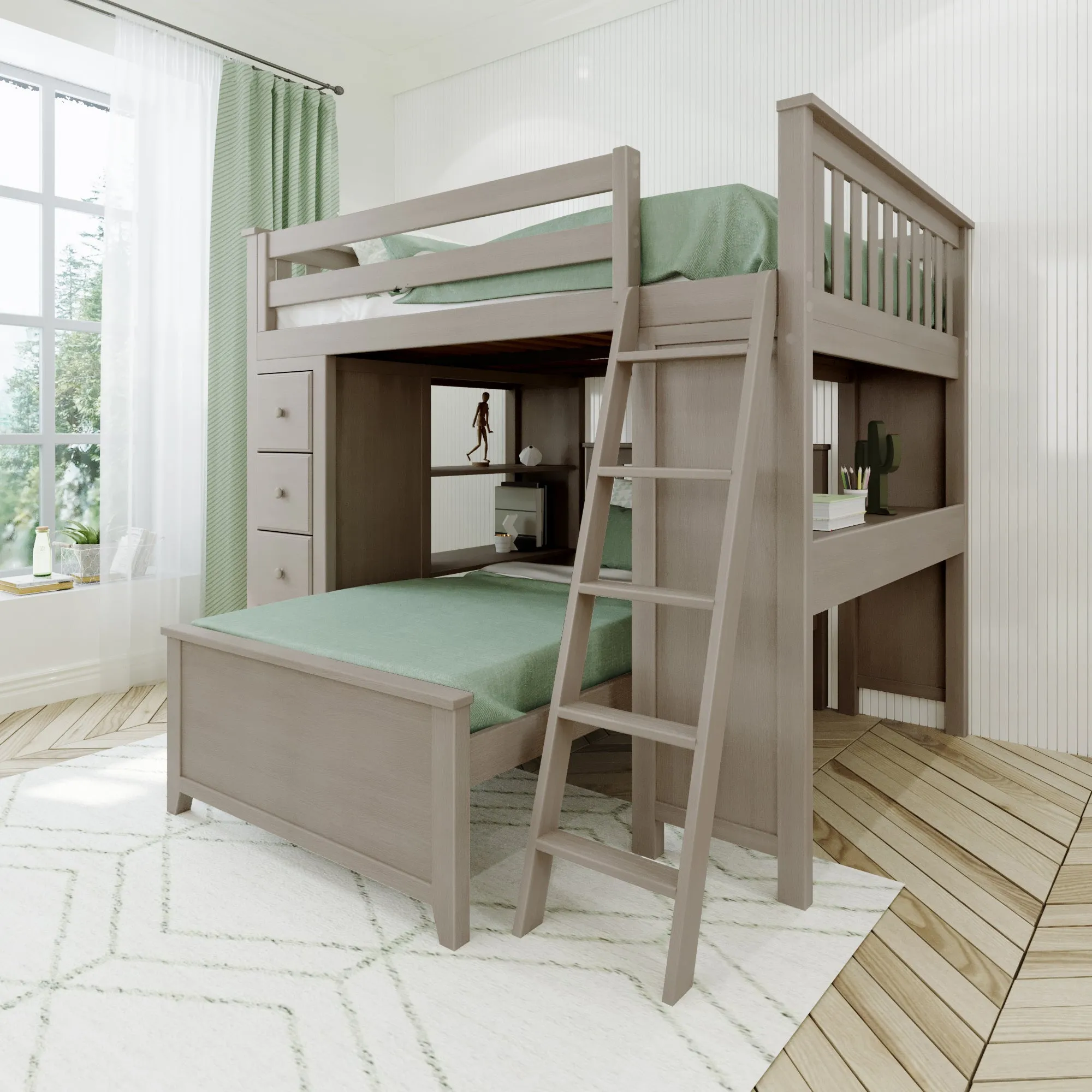 Jackpot Deluxe Mayfair Full over Twin L-Shape Bunk with Desk   Storage