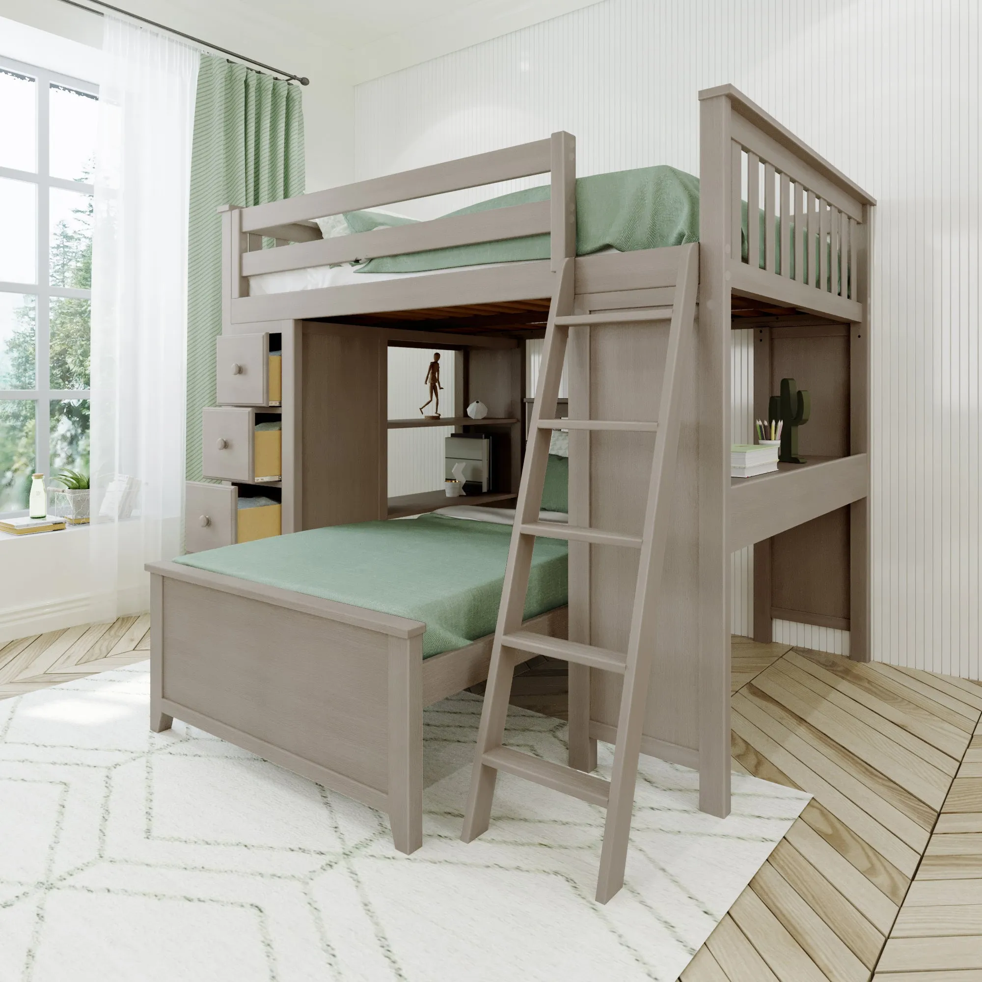 Jackpot Deluxe Mayfair Full over Twin L-Shape Bunk with Desk   Storage