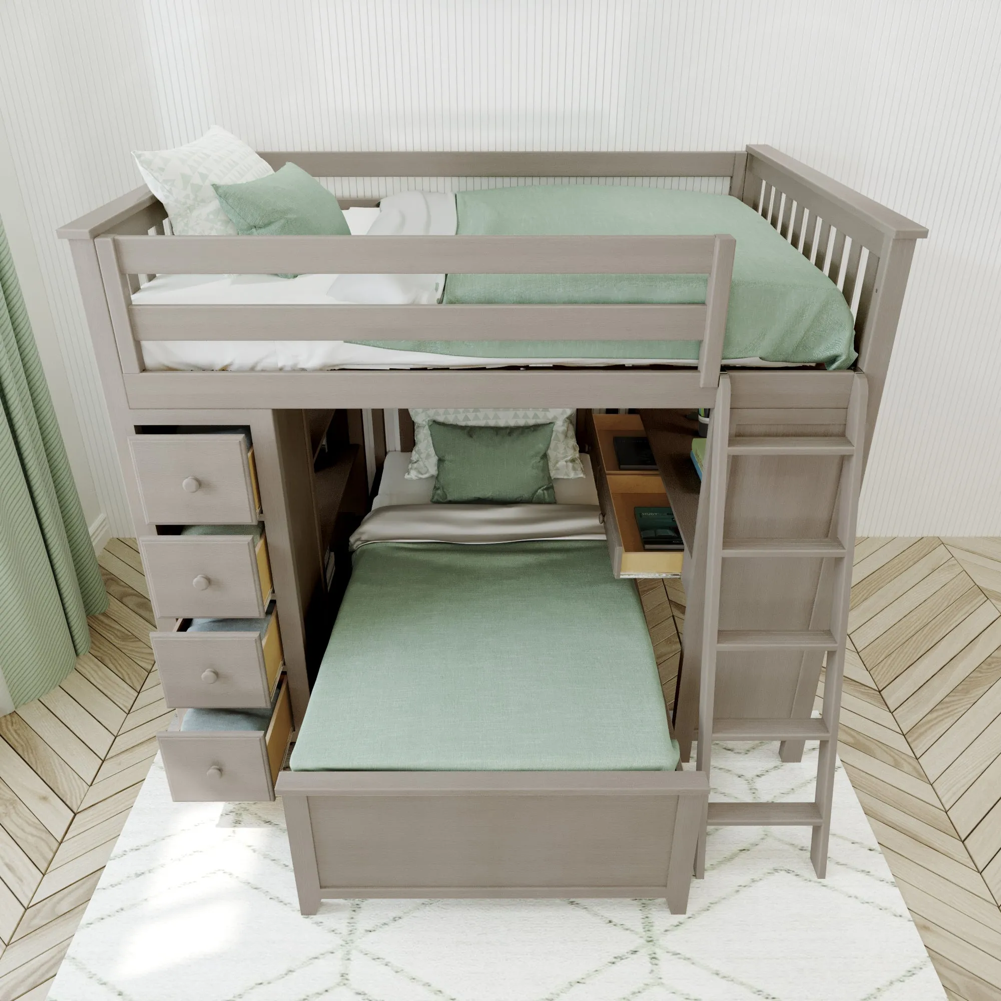 Jackpot Deluxe Mayfair Full over Twin L-Shape Bunk with Desk   Storage