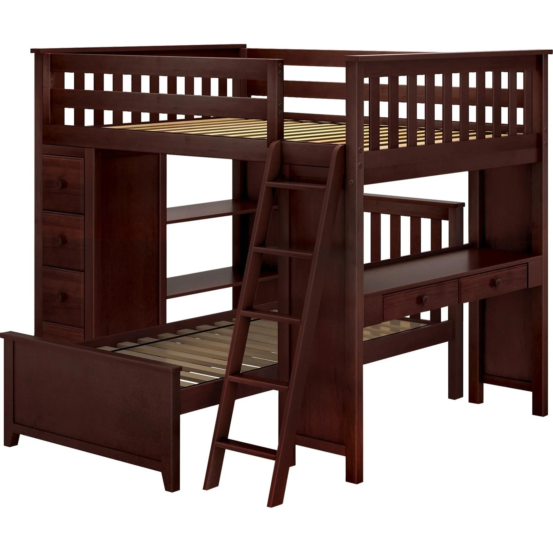 Jackpot Deluxe Mayfair Full over Twin L-Shape Bunk with Desk   Storage