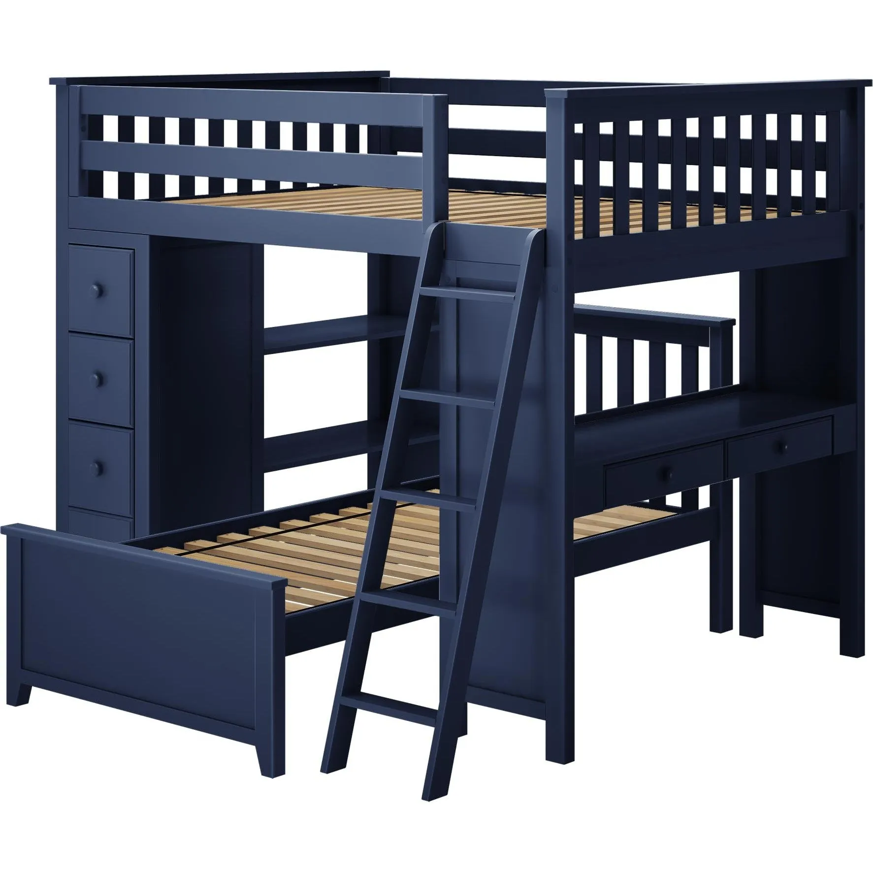 Jackpot Deluxe Mayfair Full over Twin L-Shape Bunk with Desk   Storage