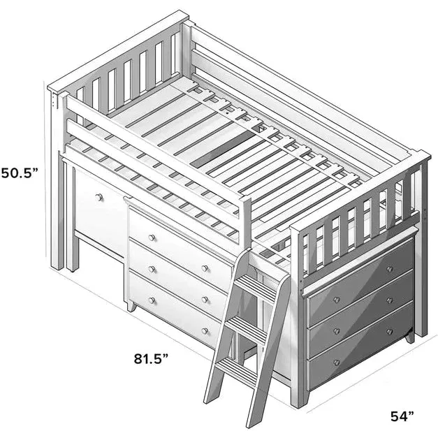 Jackpot Deluxe Windsor Twin-Size Storage Loft Bed with Two Dressers   Desk