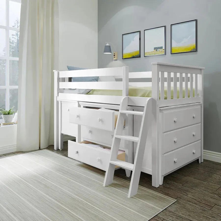 Jackpot Deluxe Windsor Twin-Size Storage Loft Bed with Two Dressers   Desk