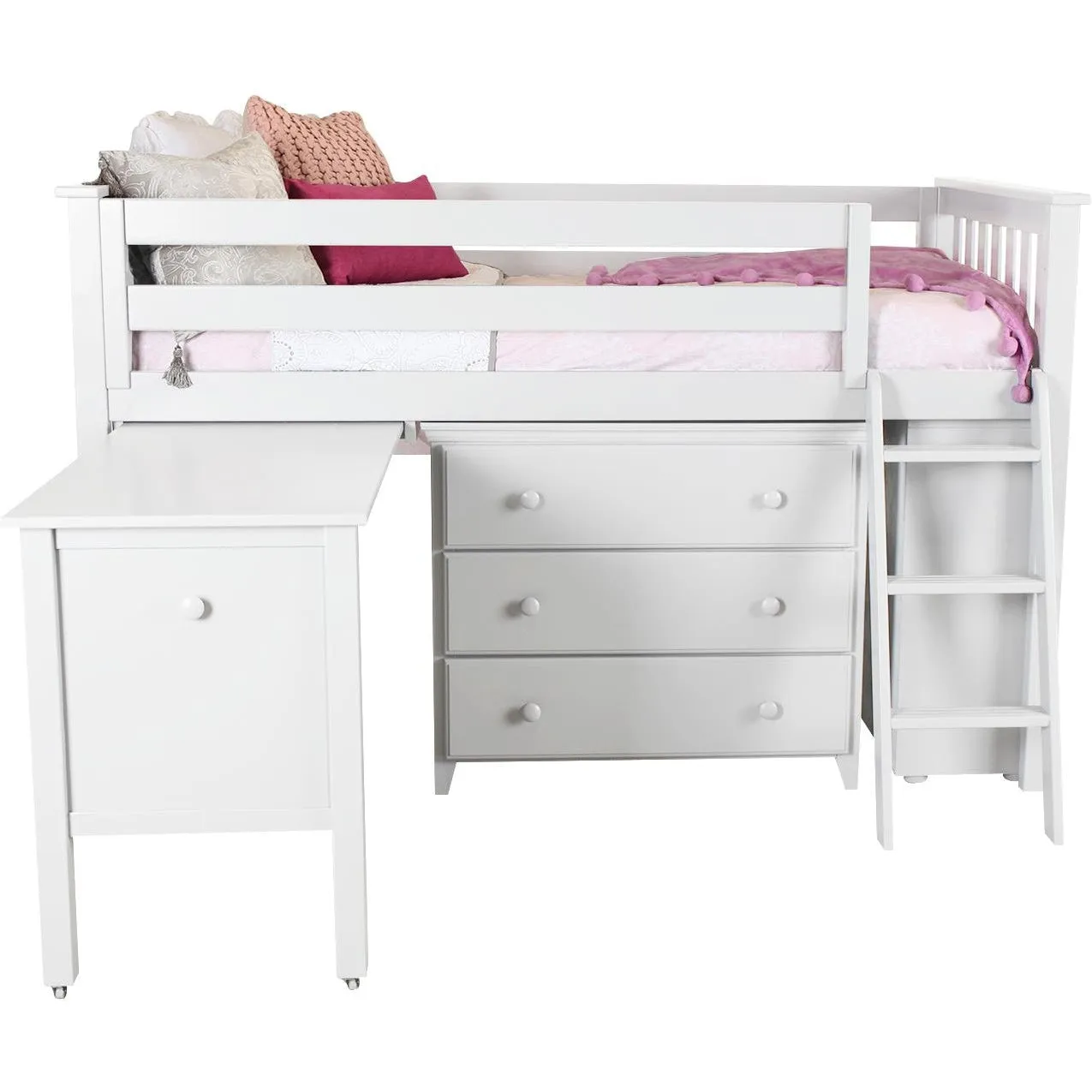 Jackpot Deluxe Windsor Twin Storage Loft Bed with Dresser   Bookcase   Desk