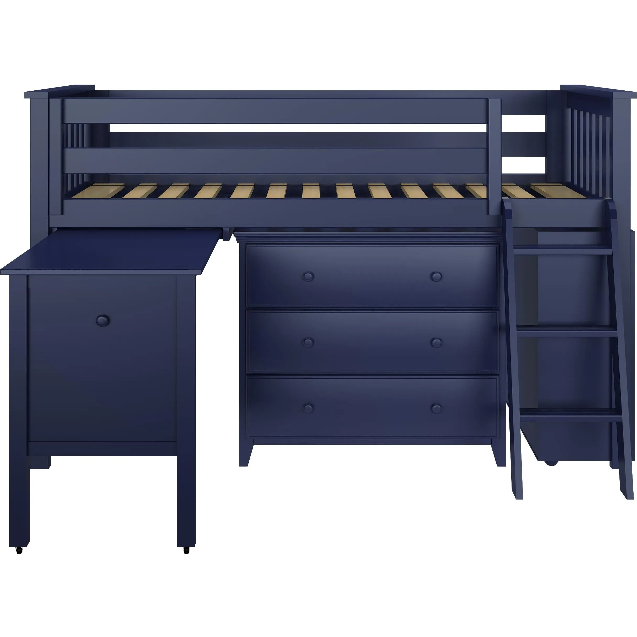 Jackpot Deluxe Windsor Twin Storage Loft Bed with Dresser   Bookcase   Desk