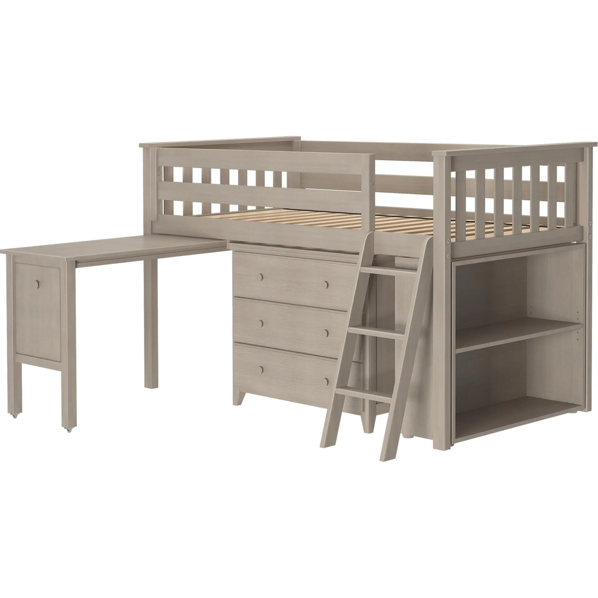 Jackpot Deluxe Windsor Twin Storage Loft Bed with Dresser   Bookcase   Desk