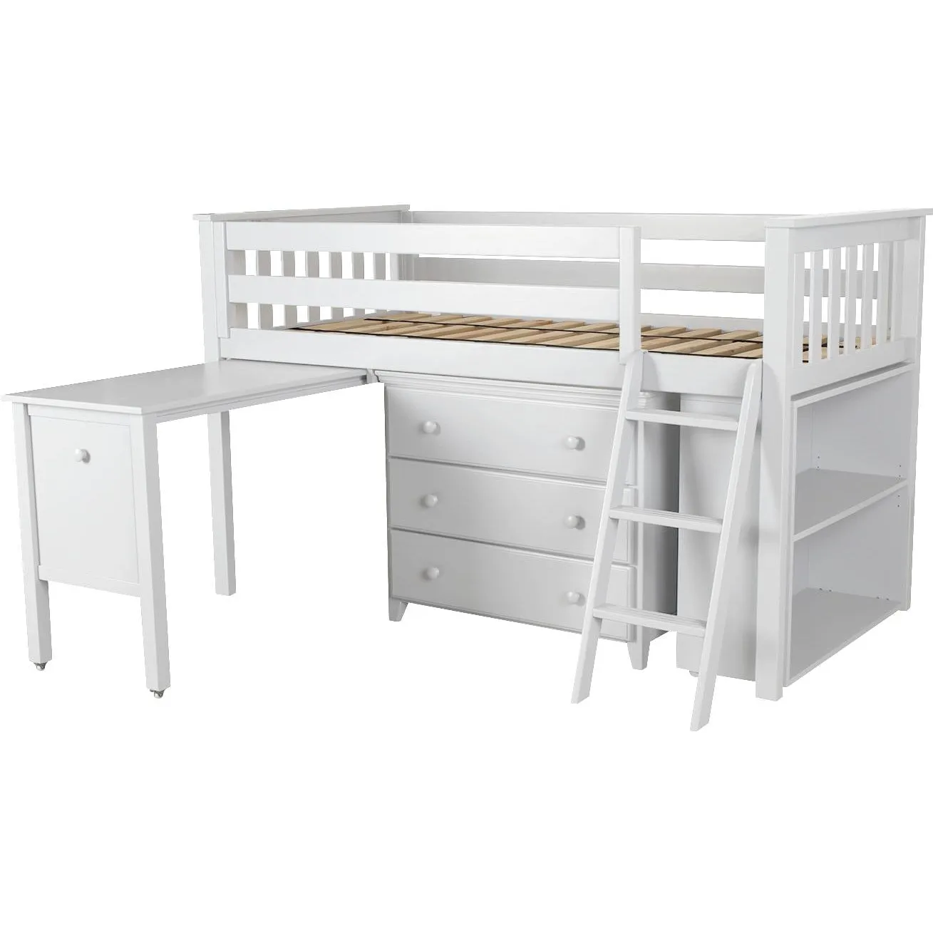 Jackpot Deluxe Windsor Twin Storage Loft Bed with Dresser   Bookcase   Desk