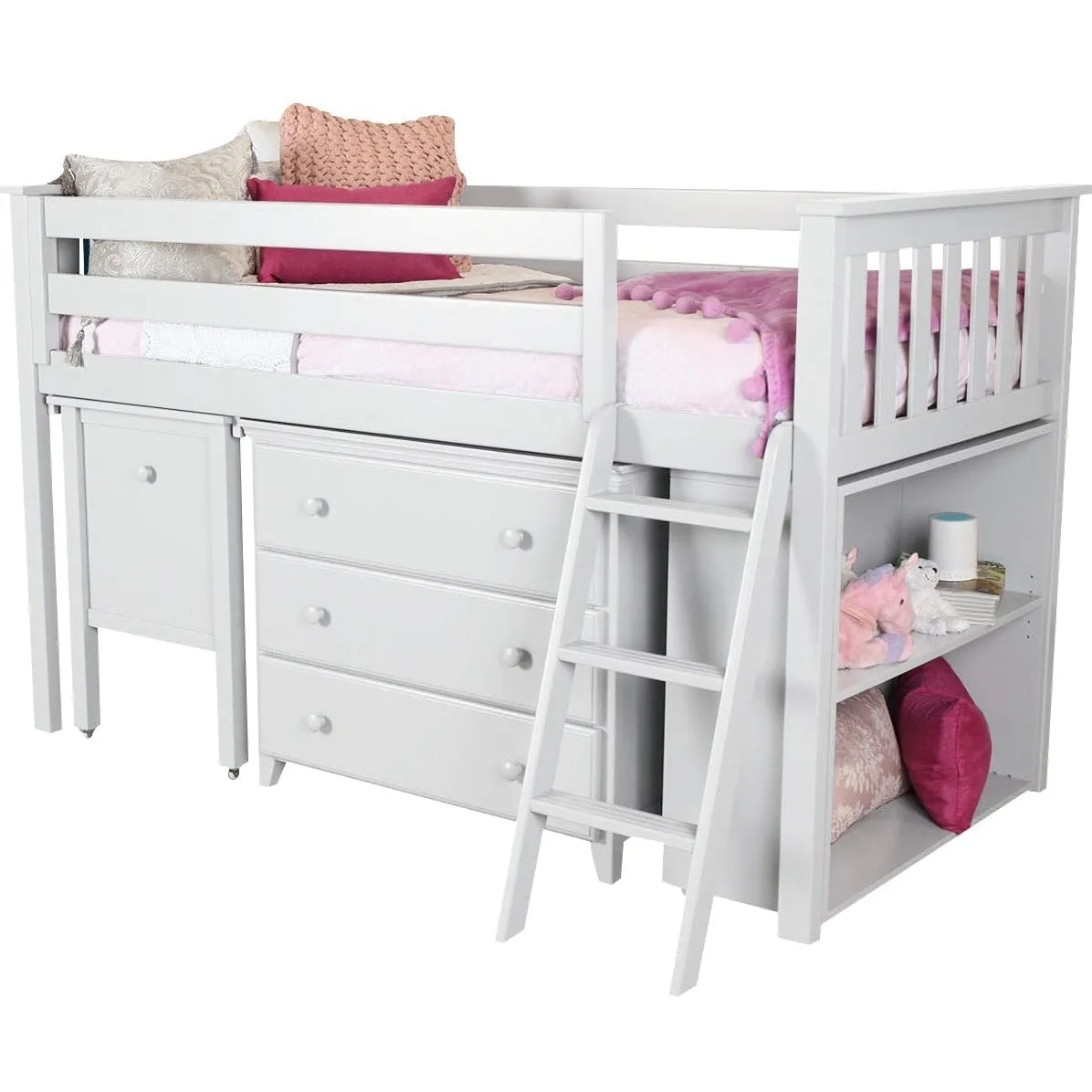 Jackpot Deluxe Windsor Twin Storage Loft Bed with Dresser   Bookcase   Desk