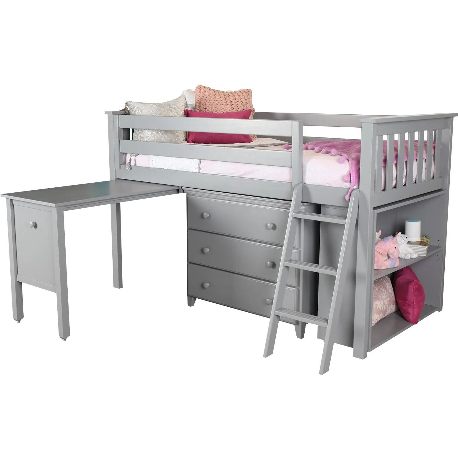 Jackpot Deluxe Windsor Twin Storage Loft Bed with Dresser   Bookcase   Desk
