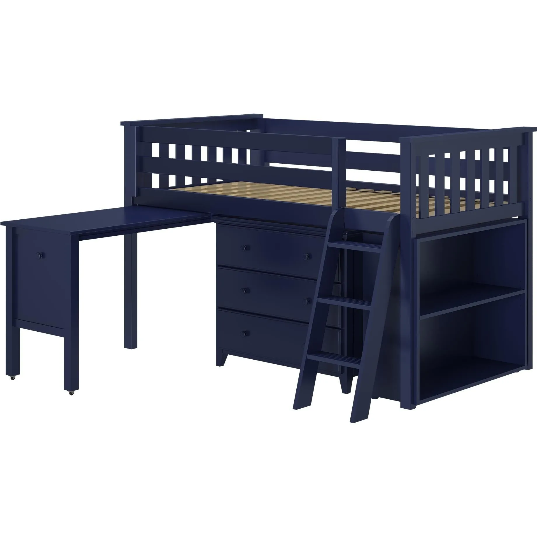Jackpot Deluxe Windsor Twin Storage Loft Bed with Dresser   Bookcase   Desk