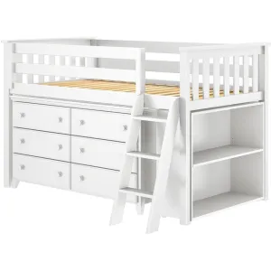 Jackpot Deluxe Windsor Twin Storage Loft Bed with Dresser   Bookcase